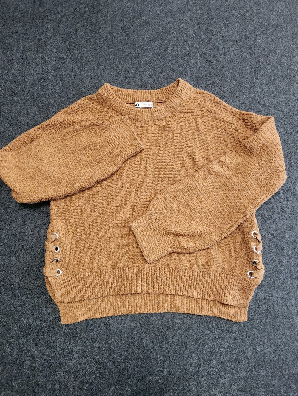 SO Camel Crewneck Sweater with Lace‑Up Sides